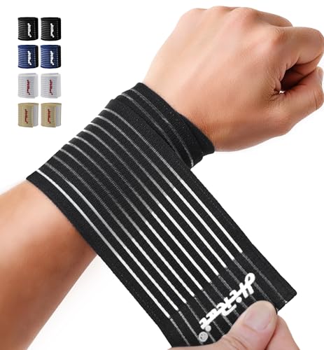 2-Pack High-Elastic Wrist Support Straps Wrist Compression Bandage - Wrist Wraps Wristbands for Carpal Tunnel Arthritis Tendonitis Weightlifting Tennis Basketball - Breathable Soft (Black) - color: Black