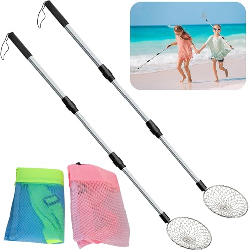 4 Pcs/Set Shark Tooth Sifter with Beach Bags- Large Beach Sand Sifter- Sand Scoop Shell Scooper for Beach- Beach Scoop Shovel and Sifter Tool for Picking Up Shells Beachcombing & Rock Hunting