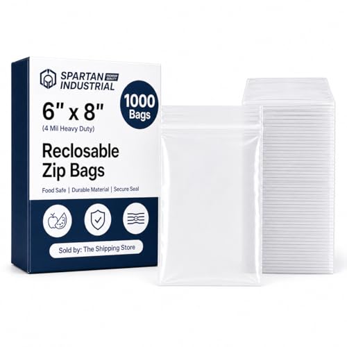 Spartan Industrial - 6" X 8" Heavy-Duty Small Zip Bags (1000 Count) - 4 Mil Plastic Bags for Packaging, Kits, Storage - size: 6" X 8"
