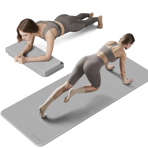 PAIDU Foldable Yoga Mat 10MM Thick SGS Certified TPE 75x26" Portable | Non-slip, extra thick & wide, foldable & portable. Ideal for yoga, Pilates & home gym workouts. - color: Dark grey+ black