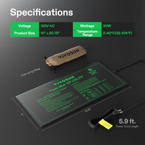 VIVOSUN Durable Waterproof Seedling Heat Mat 10" x 20.75" UL & MET-Certified Warm Hydroponic Heating Pad for Germination, Indoor Gardening, Greenhouse - size: 10"x20.75"