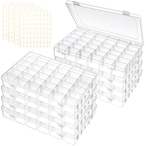 8 Pack 36 Grids Clear Plastic Organizer Storage Box with Adjustable Dividers Small Crafts Organizers Bead Storage Compartment Container for Jewelry Fishing Tackle Nail Parts