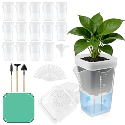 TREWAVE 16 Pack 2" Mini Self Watering Pots for Indoor Plants, Small Clear Plastic Planters with Drainage Holes, Propagation Pots for Alocasia Corms, African Violets, and Succulents - size: 2"
