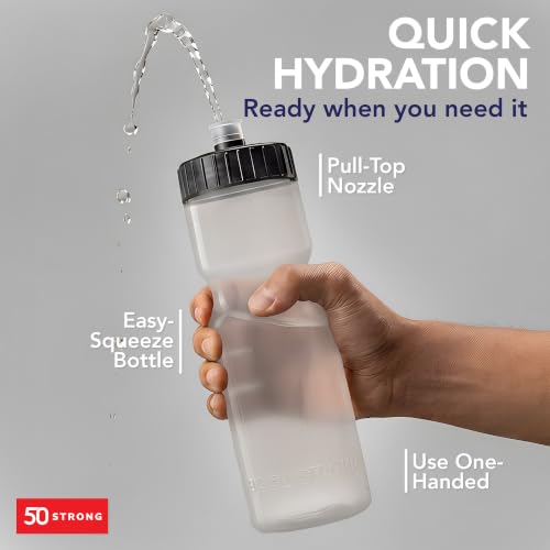 50 Strong | Bulk Water Bottles, 24-Pack, 22 oz, Sports Squeeze, Clear - color: Clear