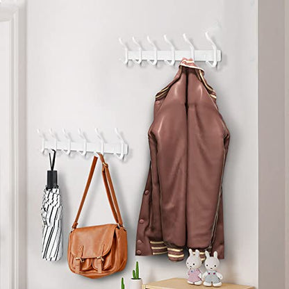17 Inch Coat Rack Wall Mount with 6 Hooks, 2 Pack White Wall Hooks - color: White, size: 6 Hooks 2 Pieces