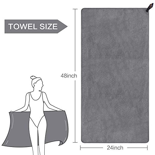 SUNLAND Microfiber Gym Bath Towels for Men Women 24x48In - color: Grey X 2