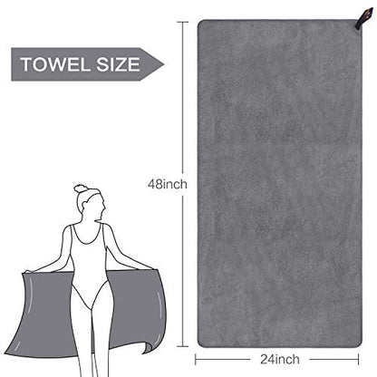 SUNLAND Microfiber Gym Bath Towels for Men Women 24x48In - color: Grey X 2