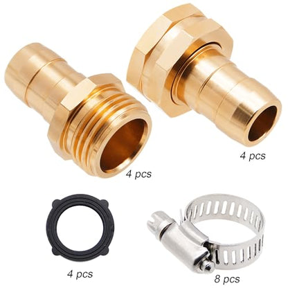 4 Sets Garden Hose Repair Connector with Clamps, Aluminum Water Hose End Replacement Fit for 3/4" and 5/8" Garden Hose Fittings - color: 4 Sets - Brass