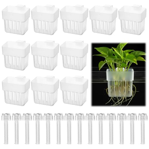 14 Pcs Aquarium Plant Holder with Hooks Screws, Top Hanging Fish Tank Plant Pot, Adaptable to Different Widths, Aquarium Planter Cups, for Water Landscape Decoration Cultivation Feature