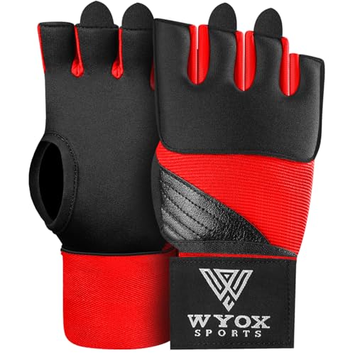 WYOX Gel Boxing Hand Wraps & Curved Focus Mitts Bundle for Men & Women Adults – 80cm Wrist Straps, Padded Knuckle Support, Neoprene Inner Glove Gel Padding, MMA Muay Thai Kickboxing Training Pads
