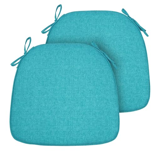 FUNHOME 17"x16"x2" Outdoor Chair Cushions Set of 2, Water Resistant Patio Chair Pads with Ties, Seat Cushions for Home Garden Furniture Decoration-Aqua Blue - color: Aqua Blue, size: Set of 2