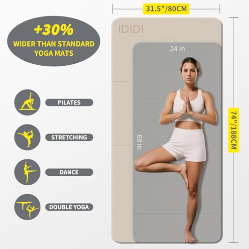 Foldable Yoga Mat Extra Large 74"×31.5" | Double-Sided Non-Slip,Extra Wide Foldable Design,8mm Extra Thick,Exercise Mat for Home, Studio and Travel Use - color: Beige+Black