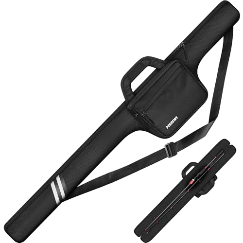 Fishing Rod Case, 52inch Fishing Pole Bag (3.9ft-4.4ft) with Tackle Pockets, Fits Break-Down Spinning Rod Reel Combo, Padded Soft Rod Bag with Strap Handle, Pole Travel Case For Angler