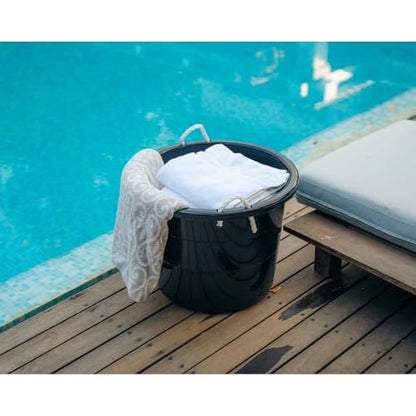 Flexible 17-Gallon Plastic Storage Tub with Rope Handles, Lightweight, Multi-Purpose, Black, 21.5x21.5x16.5 Inch, Indoor/Outdoor Use