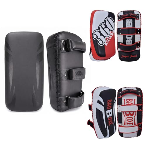 TWISTER FIGHT WEAR Lightweight Boxing Arm Pad Kick Shield | Genuine Leather Thai Pads | MMA Muay Thai Curved Pads | Martial Art Training Pads Boxing Striking Pads (Single) - color: Black/Grey