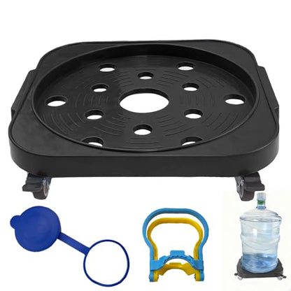 11" 5-Gallon Water Bottle Jug Caddy with 4 Rolling Swivel Casters - Heavy-Duty 5-Gallon Bucket Dolly & Plant Stand,(1, Black) - color: Black