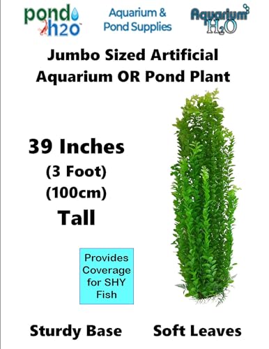 Jumbo Aquarium or Pond Artificial Plant Bright Green, Stands Over 3 Feet (100 cm) Tall with Heavy Base Bushy Foliage, Extra Long Plastic Seaweed Aquascaping Decoration