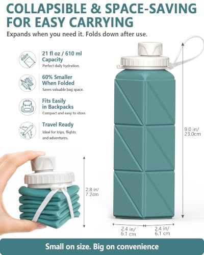 BEAUTAIL Collapsible Water Bottles 21oz/610mL, Silicone Travel Water Bottle | BPA Free, Leakproof & Reusable, Foldable Water Bottle for Traveling, Hiking, Cycling, Gym, School, Sports, Outdoor, 3-Pack - color: Blue+Pink+Starlight