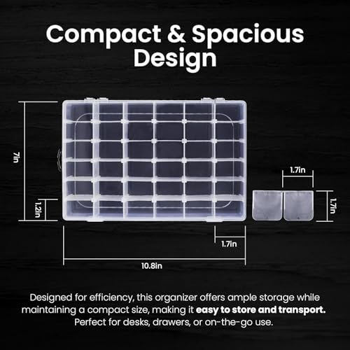 1pack 36 Grids Plastic Clear Organizer Box Bead Storage Containers with Adjustable Dividers for Craft Jewelry Fishing Tackles Parts Storage with 1 Sheets Label Stickers