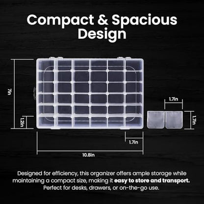 1pack 36 Grids Plastic Clear Organizer Box Bead Storage Containers with Adjustable Dividers for Craft Jewelry Fishing Tackles Parts Storage with 1 Sheets Label Stickers