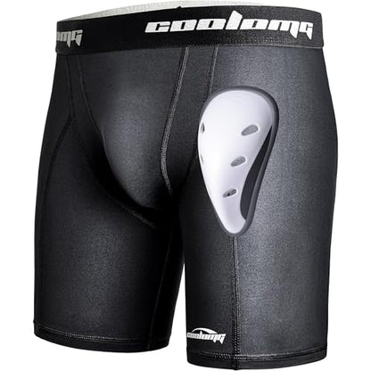 COOLOMG Mens Compression Shorts with Cup Baseball Football - color: Black, size: Medium