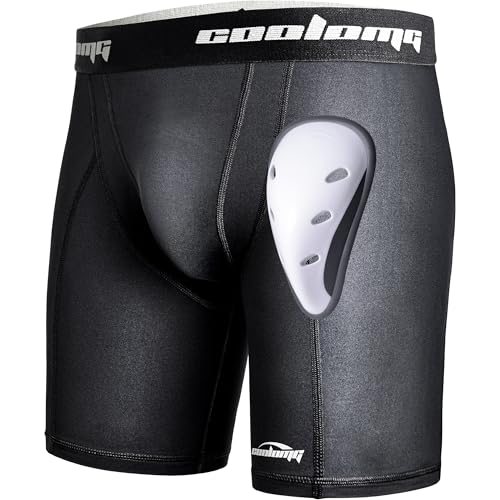 COOLOMG Mens Compression Shorts with Cup Baseball Football - color: Black, size: Large
