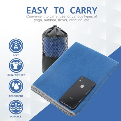 Eunzel Non Slip Hot Yoga Mat Towel with Grip Dots, 72" x 24" - color: Steel Blue