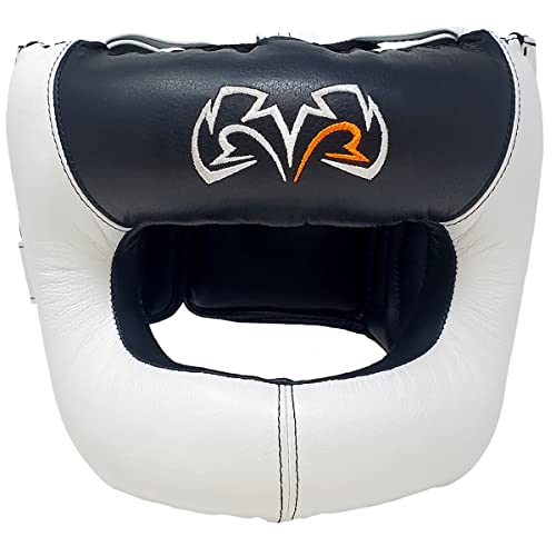 RIVAL Boxing RHGFS3 Face-Saver Sparring Headgear - Wide Eye Opening, Premium Leather, and Thermoplastic Inner Frame - color: White, size: Small-Medium