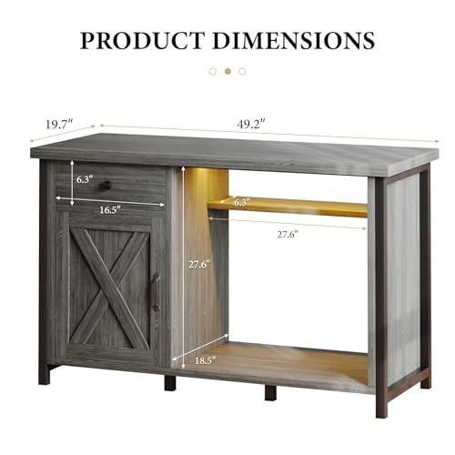 4ever2buy 55-75 Gallon Fish Tank Stand with Power Outlets, LED Light, Heavy Duty Aquarium Stand with Cabinet for Fish Tank Accessories Storage, for Turtle Tank, Reptile Terrarium, 1100LBS, Gray