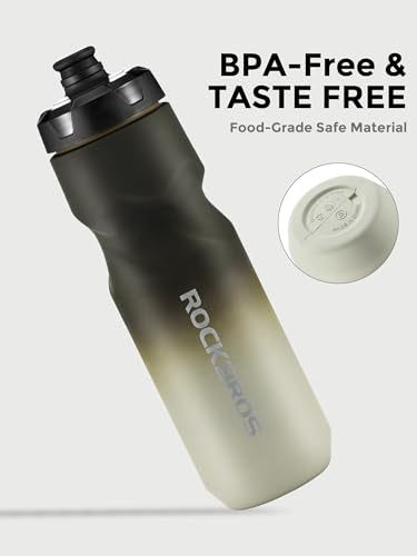 ROCKBROS Bike Water Bottle 20OZ,Gradient Soft Touch Design,BPA-Free Leak-Proof Squeeze Bottle with Wide Mouth for Easy Cleaning,for Cycling,Hiking,Gym,Sports,Grayish White - color: Grayish White