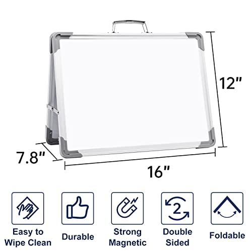 Small Dry Erase White Board - 12" x 16" Mini Easel Desktop Double Sided Whiteboard, Portable Magnetic Board on Table Top with Holder for Drawing, Teacher Instruction, Memo Board - color: Gray