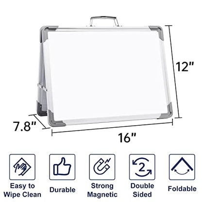 Small Dry Erase White Board - 12" x 16" Mini Easel Desktop Double Sided Whiteboard, Portable Magnetic Board on Table Top with Holder for Drawing, Teacher Instruction, Memo Board - color: Gray