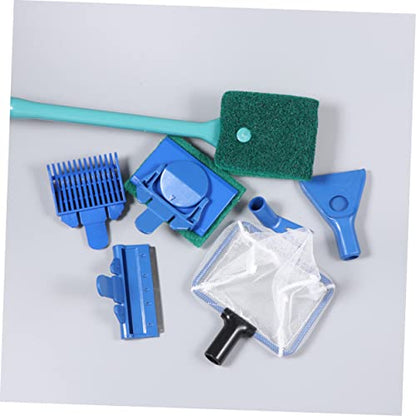 Aquarium Durable Fish Tank Tools Kit with Gravel Rake Scraper Plant Fork Sponge Brush Net for Easy Aquarium Maintenance Green
