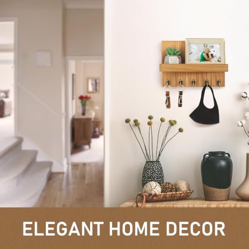 Rebee Vision Key Holder Wall Mount with Shelf for Living Room, Light Brown - color: Light Brown, size: 10 inches