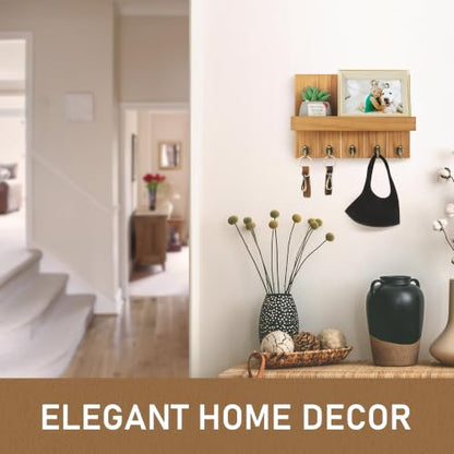 Rebee Vision Key Holder Wall Mount with Shelf for Living Room, Light Brown - color: Light Brown, size: 10 inches