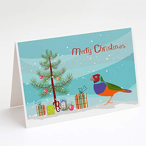Caroline's Treasures CK4486GCA7P Amadina Merry Christmas Greeting Cards and Envelopes Pack of 8 Blank Cards with Envelopes Whimsical A7 Size 5x7 Blank Note Cards - style: Birds - Amadina