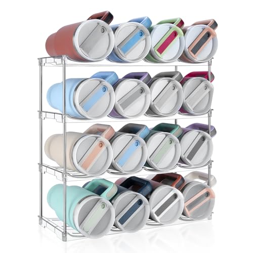 Stackable Water Bottle Organizer, Large Compartment Water Bottle Holder for Stanley 40 oz Tumbler, Kitchen Storage Organizer for Stanley Cup Accessories, Tumbler Organizer Wine Rack - Hold 16 Bottles - size: 4Pack