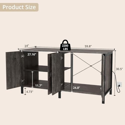 VOWNER 100-150 Gallon Fish Tank Stand with Power Outlet, Heavy Duty Aquarium Stand with Cabinet Storage for Fish Tank, Turtle Tank, Reptile Terrarium, 60" L*23.6" W Tabletop, 2200 LBS Capacity, Grey - color: Grey