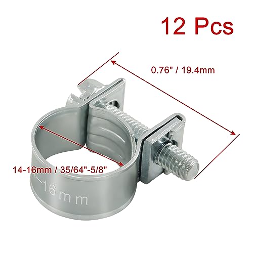 12pcs Stainless Steel Gas Line Clamp, 14-16mm, Silver, Industrial Hose Clamp