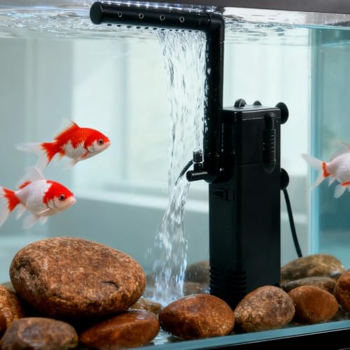 AP-1000L Internal Fish Tank Filter, Submersible 3-in-1 Power Filter for Turtle Tank and Aquarium, with Adjustable Flow and Activated Carbon, Low Water Level Use, 6.7 x 1.9 x 1.6 in