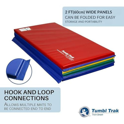 Tumbl Trak Gymnastics Folding Tumbling Panel Mat - color: Primary Rainbow, size: 4'x6'x2"