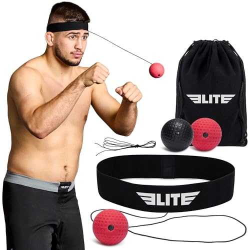 Elite Sports Reflex Ball with Headband – Reaction & Speed Ball Trainer for Eye Coordination, Boxing, MMA, BJJ & Fitness – 2 Detachable Training Balls (1 Soft, 1 Hard)