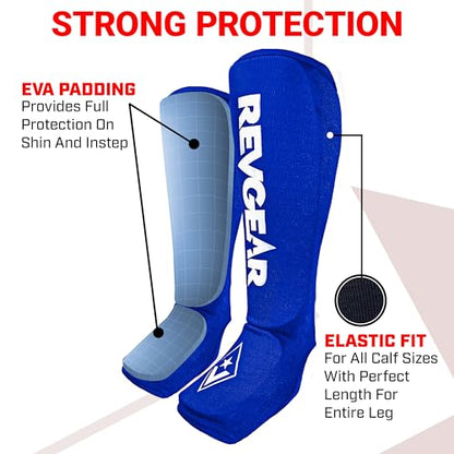 Revgear Dominator Muay Thai Shin Guard, MMA, Kickboxing. Cloth with Instep - color: Blue, size: Large
