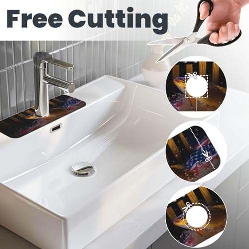 Wood American Flag Fish Kitchen sink faucet pad, strong water absorption, anti slip, easy to clean, very suitable for splash and drip prevention, suitable for kitchens and bathrooms