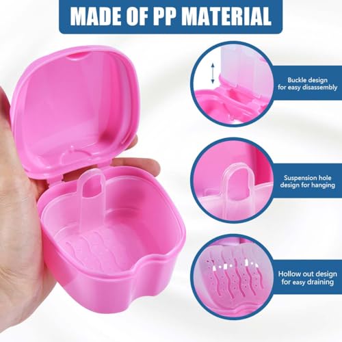 KISEER 2 Pack Colors Denture Bath Case Cup Box Holder Storage Soak Container with Strainer Basket for Travel Cleaning (White and Pink) - color: White and Pink