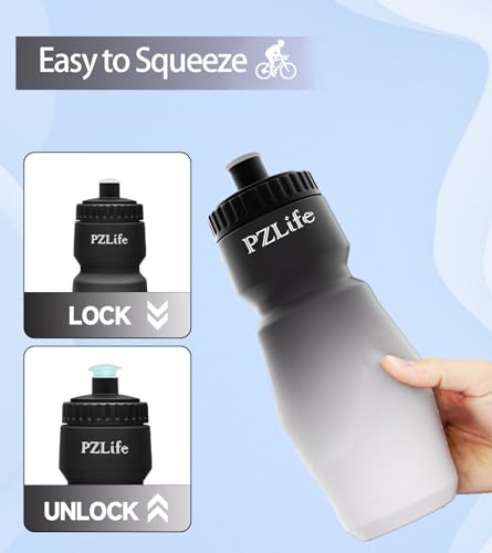 2 Pack Bike Water Bottle, Squeeze Water Bottle Leakproof BPA Free 24oz | with Capacity Scale w/Pull Top Lid, Reusable, for Bicycle, Gym,Camping, Hiking - color: y-Blue+black