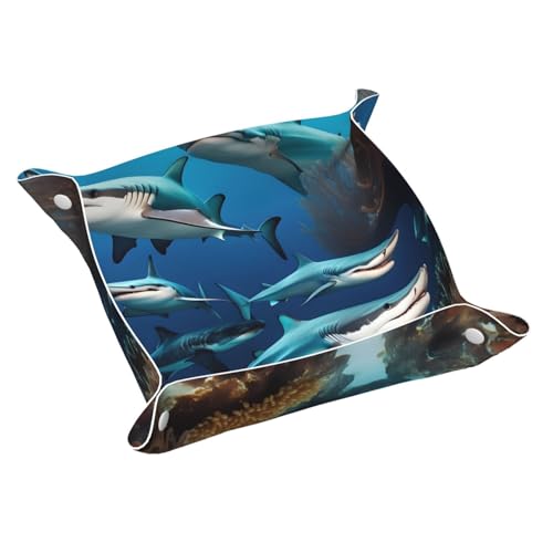 Small Leather Storage Tray Exquisite Submarine Shark Coral Pattern for Small Items Multifunctional Foldable and Durable - size: Small