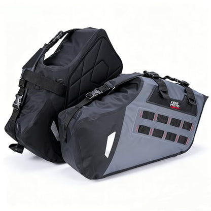KEMIMOTO IPX6 Waterproof Motorcycle Saddlebags PVC Soft Panniers Side Tail Bag 30L(15Lx2) Motorbike Adventure Dual Sport Bike Dirtbike Travel Luggage Rackless Saddle Bags