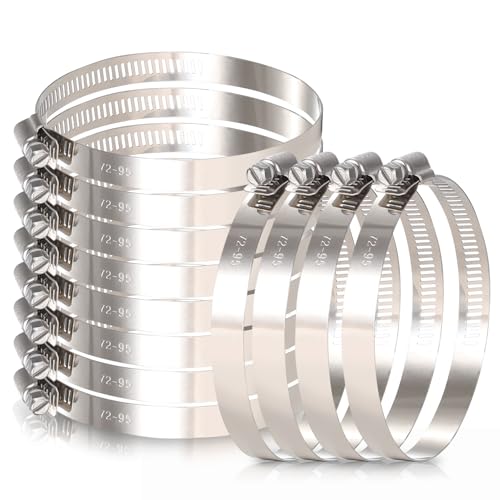 12Pack 3 inch Hose Clamp, Adjustable 304 Stainless Steel Duct Clamps Hose Clamp from 2-4/5"-3-7/10"/72-95mm, Metal Worm Drive Gear Duct Clamp for Air Ducting, Dryer Vent Hose, Fuel Line, Plumbing - size: 3 inch (2-4/5"—3-7/10"72-95mm)