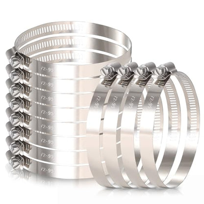 12Pack 3 inch Hose Clamp, Adjustable 304 Stainless Steel Duct Clamps Hose Clamp from 2-4/5"-3-7/10"/72-95mm, Metal Worm Drive Gear Duct Clamp for Air Ducting, Dryer Vent Hose, Fuel Line, Plumbing - size: 3 inch (2-4/5"—3-7/10"72-95mm)